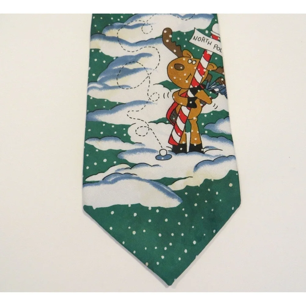 Hallmark Santa Clause Reindeer North Pole Christmas Neck Tie Green Holiday - Picture 3 of 6